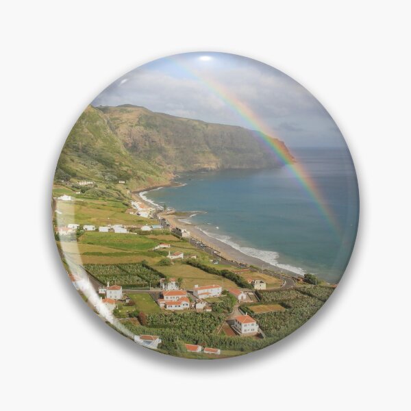 Item preview, Amazing rainbow over Santa Maria island, landscape with a nice bay and beach, small village, Azores travel destination. designed and sold by AylaHarbich.