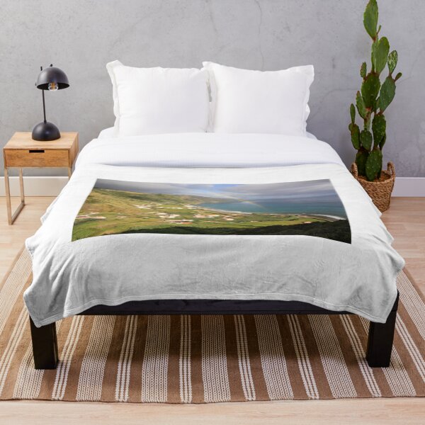 Item preview, Amazing rainbow over Santa Maria island, landscape with a nice bay and beach, small village, Azores travel destination. designed and sold by AylaHarbich.