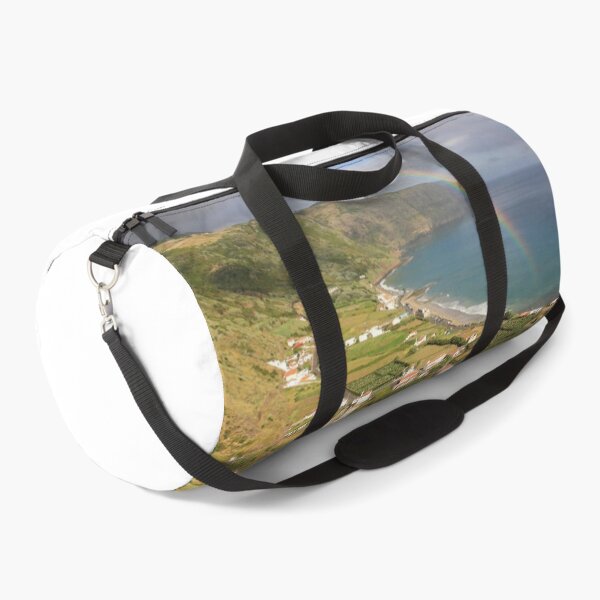 Item preview, Amazing rainbow over Santa Maria island, landscape with a nice bay and beach, small village, Azores travel destination. designed and sold by AylaHarbich.