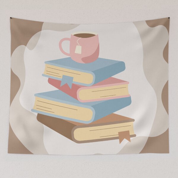 Item preview, Cozy cup of tea and stack of books designed and sold by CutieBlue.