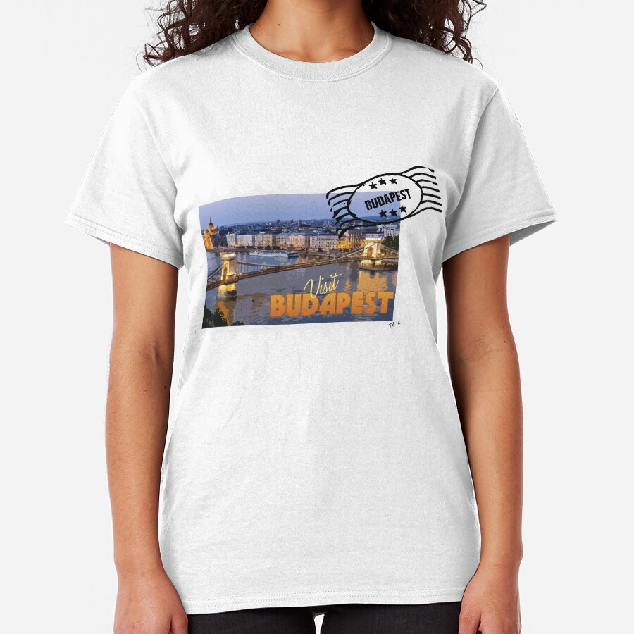 Old tourism postcard stamp - Visit Budapest Hungary Classic T-Shirt