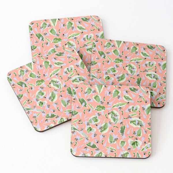 Item preview, Bees and Hostas Tossed on Soft Salmon Pink 5748 designed and sold by Art in My Loft.
