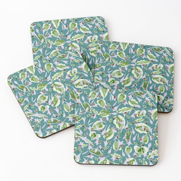 Item preview, Bees and Hostas Tossed on Soft Teal  5748 designed and sold by Art in My Loft.