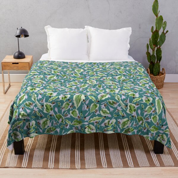 Item preview, Bees and Hostas Tossed on Soft Teal  5748 designed and sold by Art in My Loft.