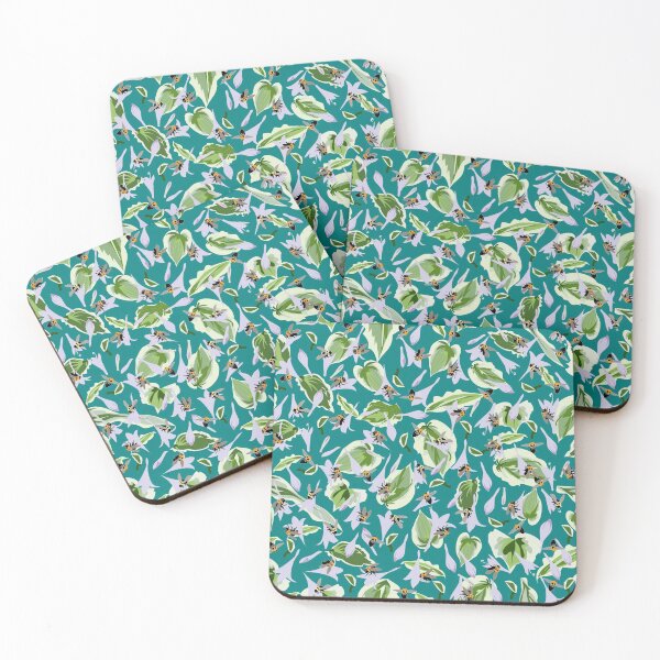 Item preview, Bees and Hostas Tossed on Teal  5748 designed and sold by Art in My Loft.