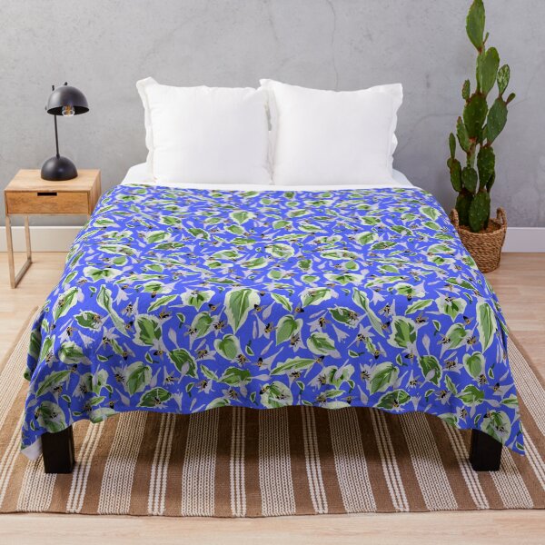 Item preview, Bees and Hostas Tossed on Bright Blue 5748 designed and sold by Art in My Loft.
