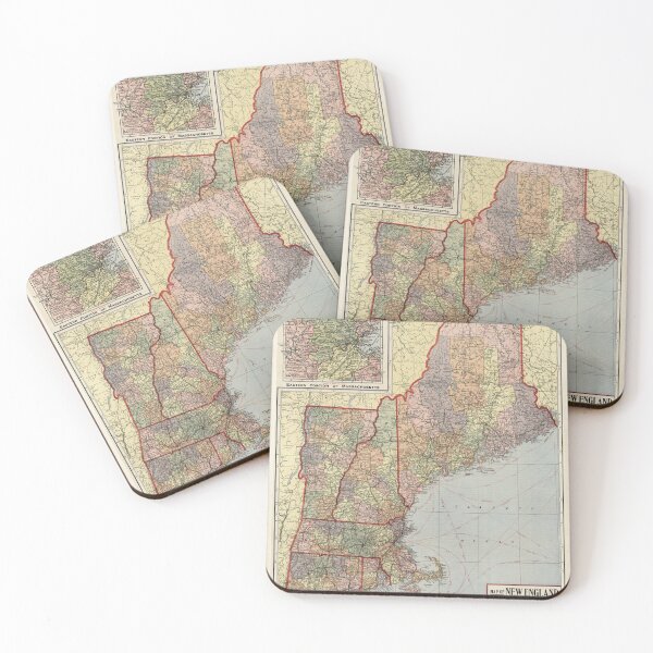 Item preview, Old New England States Map (1920) Vintage Northeastern US Atlas Poster designed and sold by BravuraMedia.