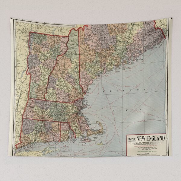 Item preview, Old New England States Map (1920) Vintage Northeastern US Atlas Poster designed and sold by BravuraMedia.