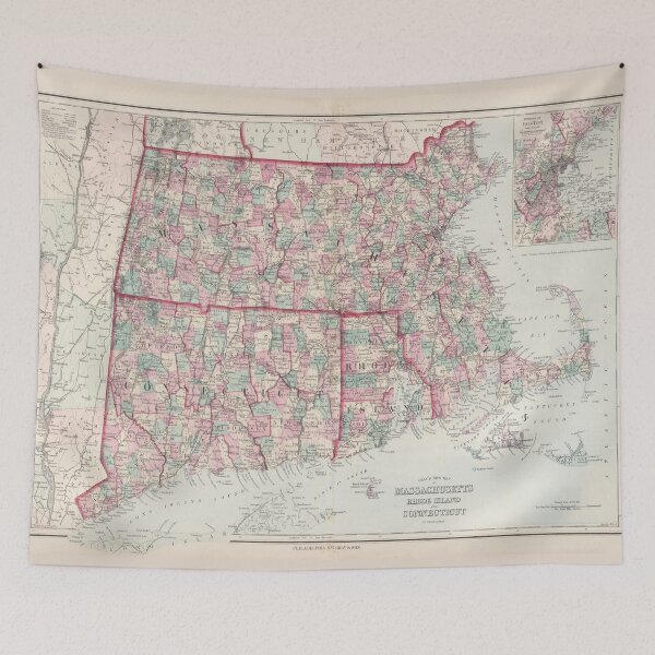 Item preview, Old New England States Map (1878) Vintage Northeastern US Atlas designed and sold by BravuraMedia.