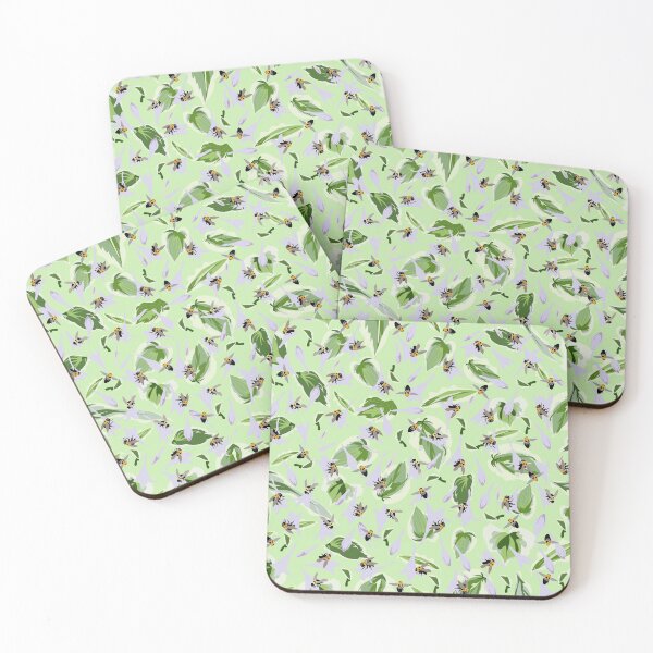 Item preview, Bees and Hostas Tossed on Pale Green 5748 designed and sold by Art in My Loft.