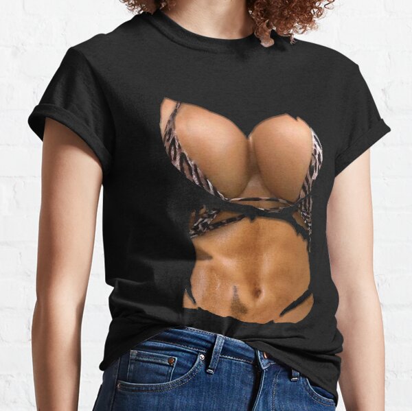 Big Boobs Sexy Stomach Pack Abs T-shirt Women's Short Sleeve