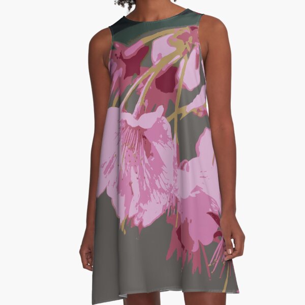 Beautiful Pink Sakura Cherry Blossoms Illustration 2 A-Line Dress