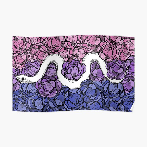 Bisexual Pride Floral Snake Design Poster