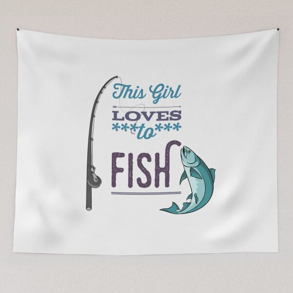 Item preview, This Girl Loves to Fish Blue Black Grey Font Funny designed and sold by HppyStrngHelthy.