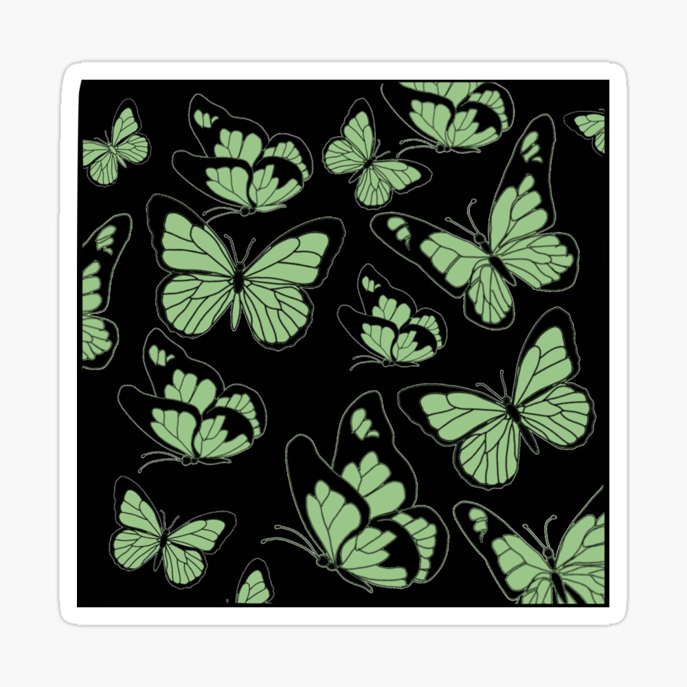 Sage Green Butterfly Design on Black Background