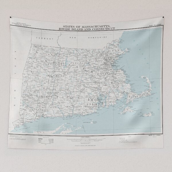 Item preview, New England States Map (1975) Massachusetts, Connecticut & Rhode Island Atlas designed and sold by BravuraMedia.