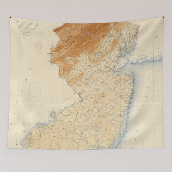 Item preview, Old New Jersey Geological Map (1888) Vintage NJ Topography Atlas designed and sold by BravuraMedia.