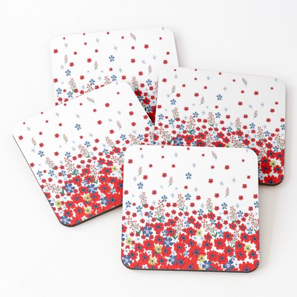 Item preview, paisley floral vertical seamless Red flowers on a white background designed and sold by GLORY-LIFE.