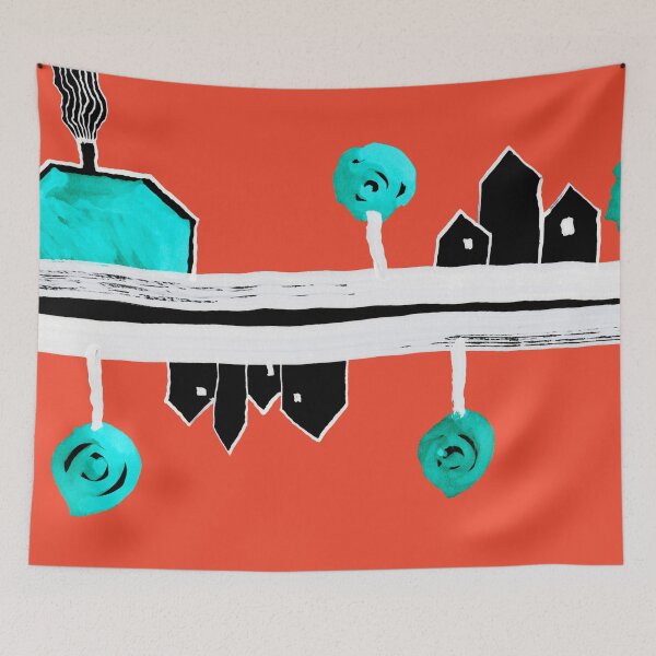Item preview, Little Village by the Road on Orange "Paper Drawings/Paintings"  designed and sold by Istvan Ocztos.