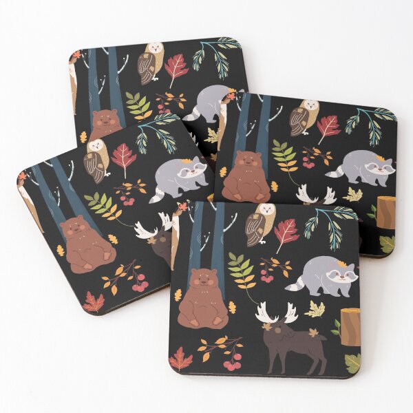 Item preview, Fairy-tale forest animals fox, bear, raccoon, owl, deer, moose, rabbit, squirrel, leaves, trees designed and sold by dealchica.