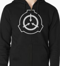 Sudadera con capucha y cremallera Logotipo de SCP Foudation - Blanco sobre negro