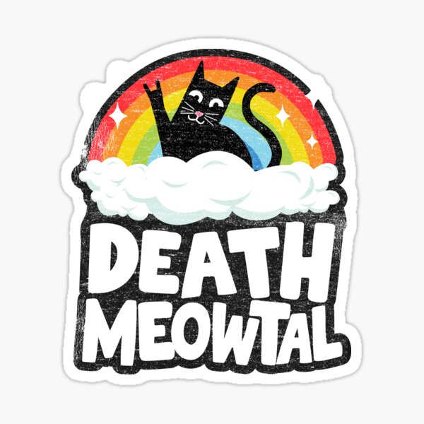 Death Meowtal Funny Cat Retro Rainbow Heavy Metal Cats Sticker