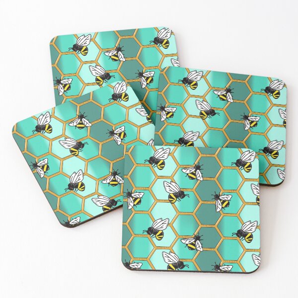 Item preview, Colmena de abejas hexagonal con estampado de abejas turquesa designed and sold by Ktcreate.