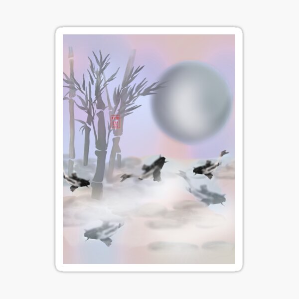 Item preview, Bamboo and japanese koi carp pink watercolor sumi-e designed and sold by CuisineCat.