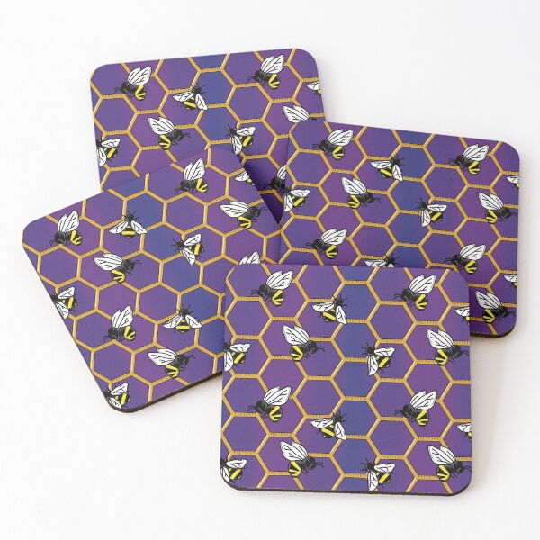 Item preview, Estampado de abejas morado Estampado de colmena de abejas hexagonal designed and sold by Ktcreate.
