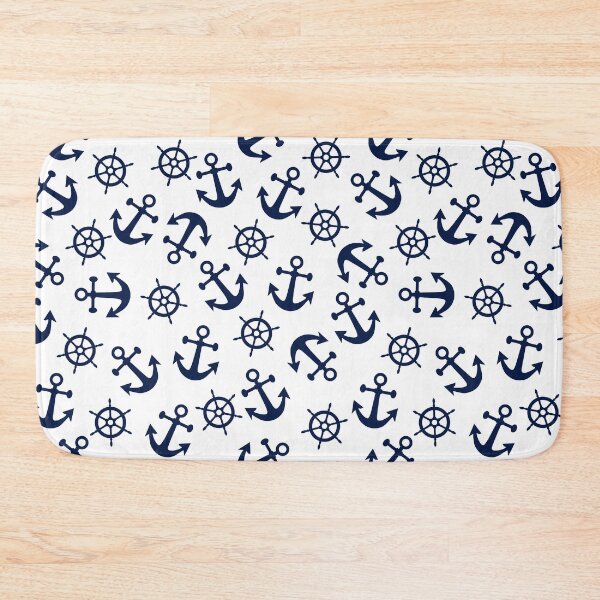 Item preview, Nautical White and Navy Blue Anchors and Wheels designed and sold by Orchyd.