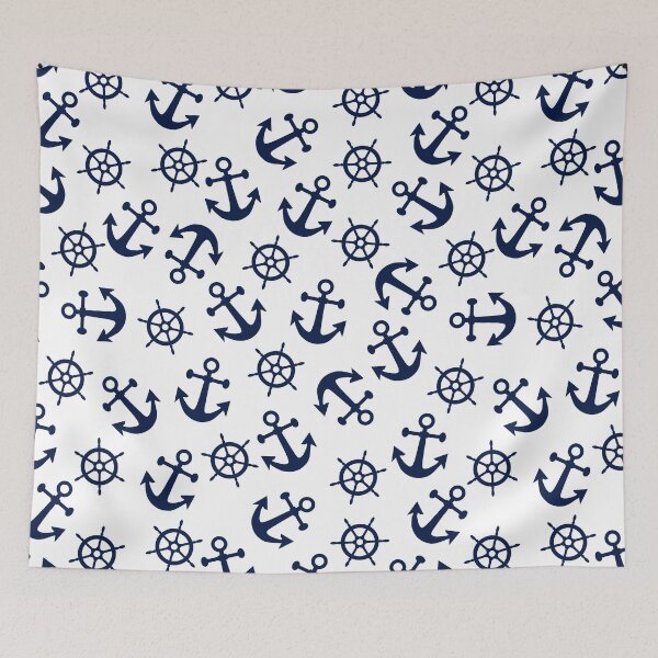 Item preview, Nautical White and Navy Blue Anchors and Wheels designed and sold by Orchyd.