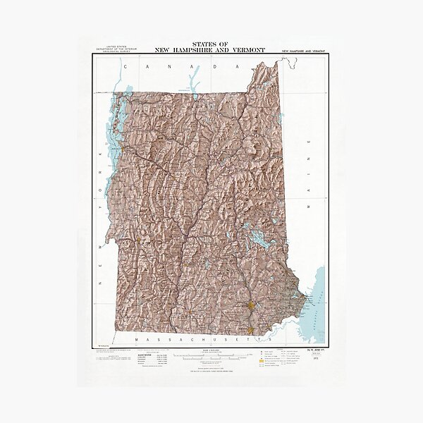 Item preview, New Hampshire & Vermont Relief Map (1976) NH and VT Topography Atlas designed and sold by BravuraMedia.