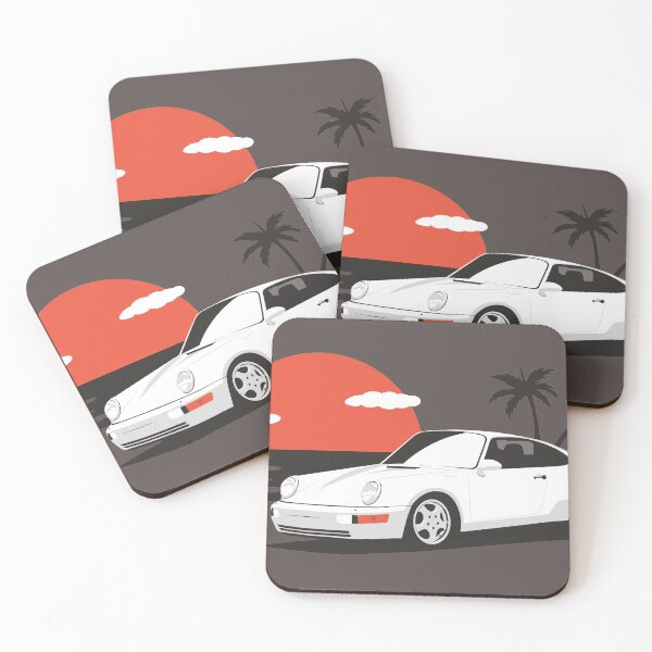 Item preview, Beach Sunset with German aircooled sports car - dark brown background designed and sold by ApexFibers.