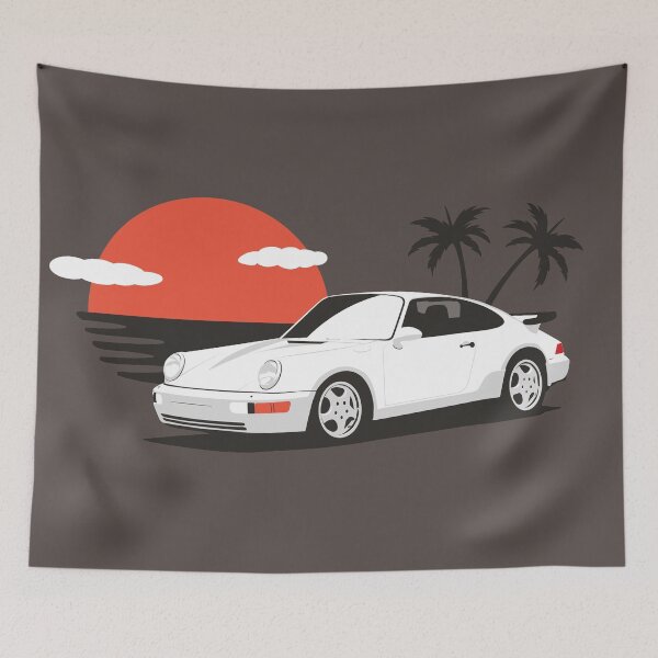 Item preview, Beach Sunset with German aircooled sports car - dark brown background designed and sold by ApexFibers.
