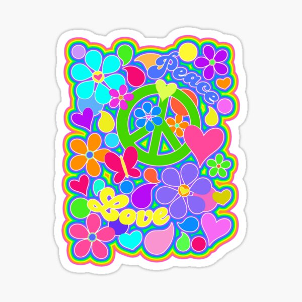 Fun And Colorful Peace And Love Flower Power Art Sticker For Sale By Alondra Redbubble 