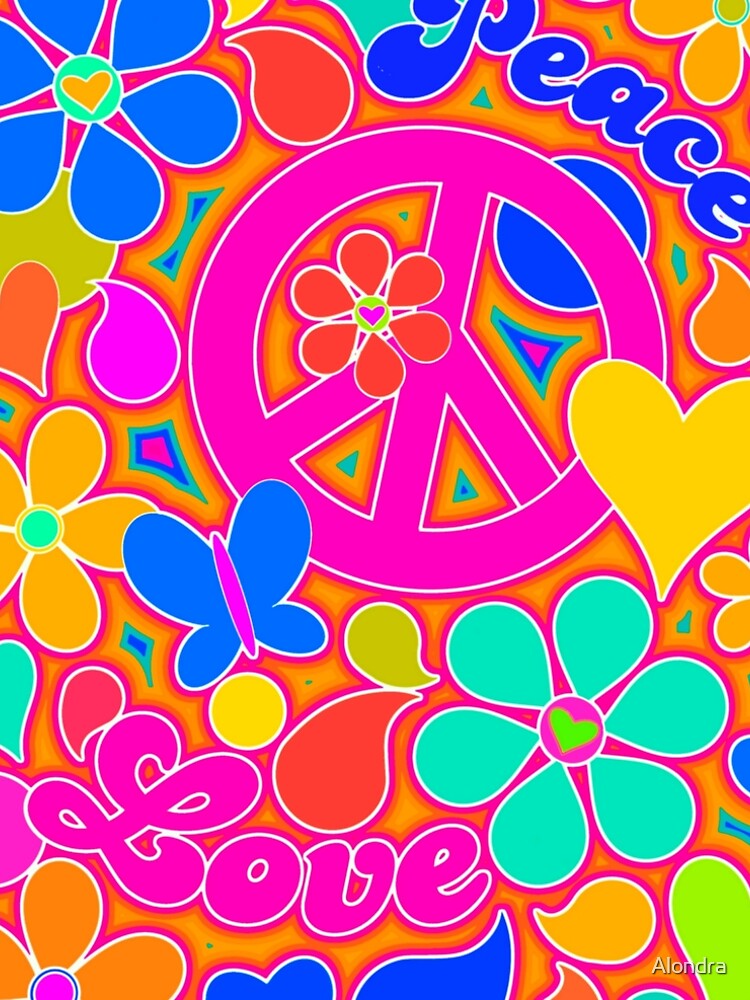Bright Pop Art Colorful Peace and Love Flower Power Art by Alondra