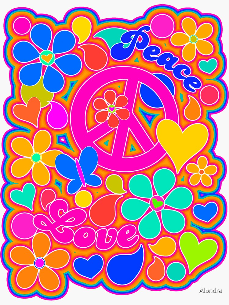 Bright Pop Art Colorful Peace And Love Flower Power Art Sticker For Sale By Alondra Redbubble 