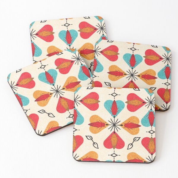 Item preview, Cicadas on Retro Style Textured Hearts in Red Orange and Teal designed and sold by vinpauld.