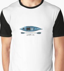 Blue Kayak with paddle illustration, and "Paddle on" text Graphic T-Shirt