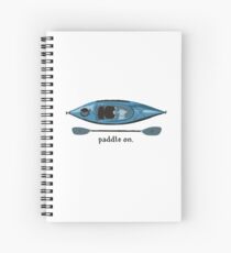 Blue Kayak with paddle illustration, and "Paddle on" text Spiral Notebook