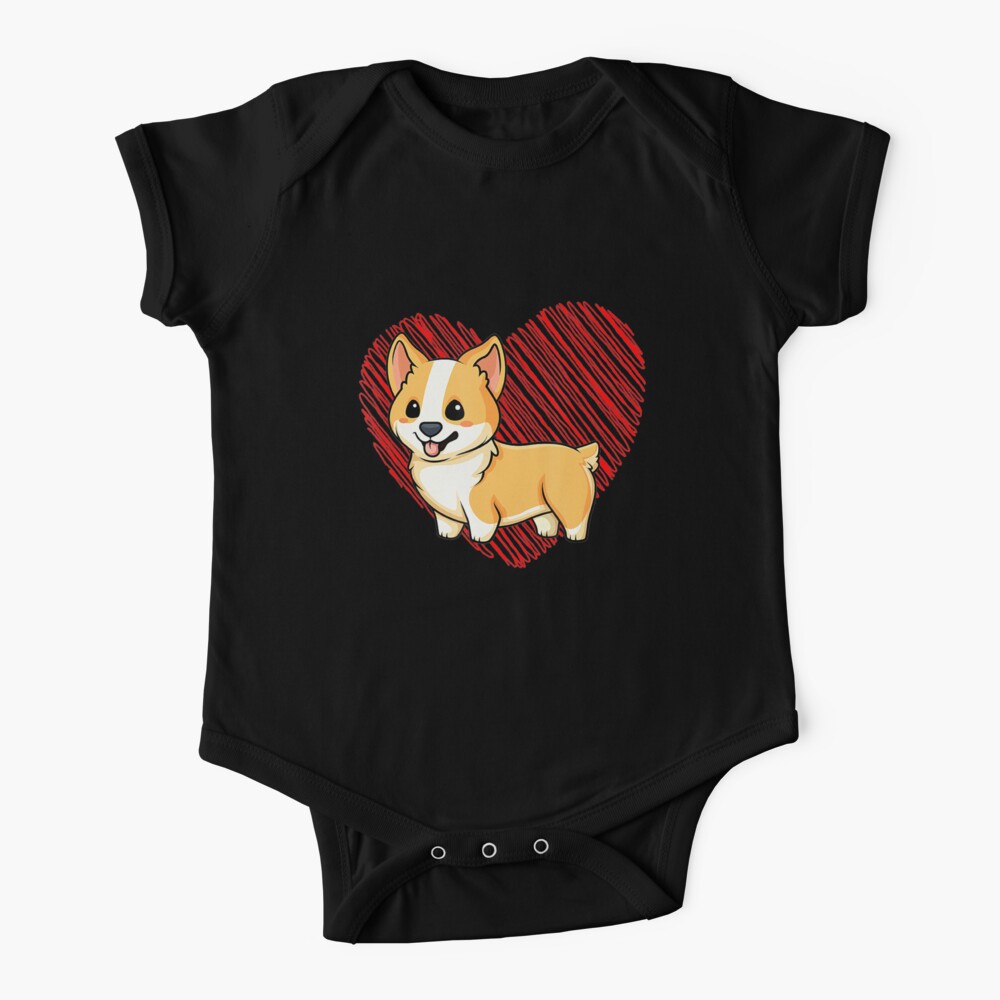 Baby Corgi mit Herz Hundeliebe R Dad Mom Boy Girl Babystrampler