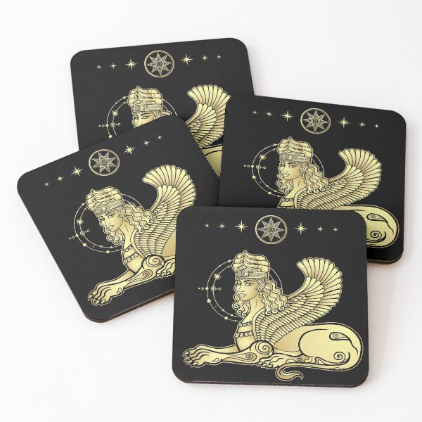 Item preview, Animation drawing: sphinx woman with lion body and wings, a character in Assyrian mythology. Ishtar, Astarta, Inanna. Sumerian symbols. designed and sold by YanaZvereva.