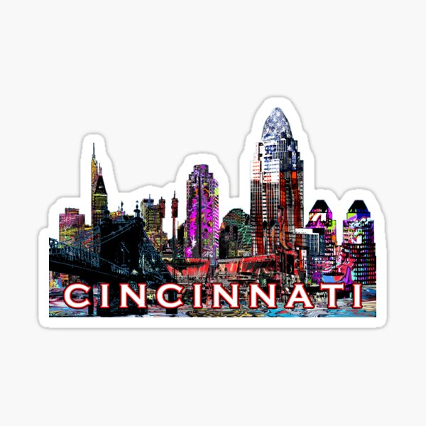 Item preview, Colorful Cincinnati Skyline – Neon Graffiti Street Art designed and sold by Phat Dog Designs .