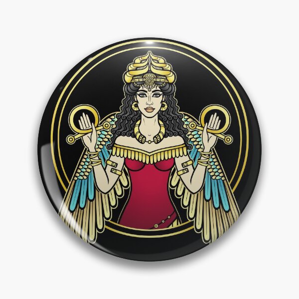 Item preview, Cartoon color drawing: beautiful woman in a horned crown, a character in Assyrian mythology. Winged goddess. Ishtar, Astarta, Inanna.  designed and sold by YanaZvereva.