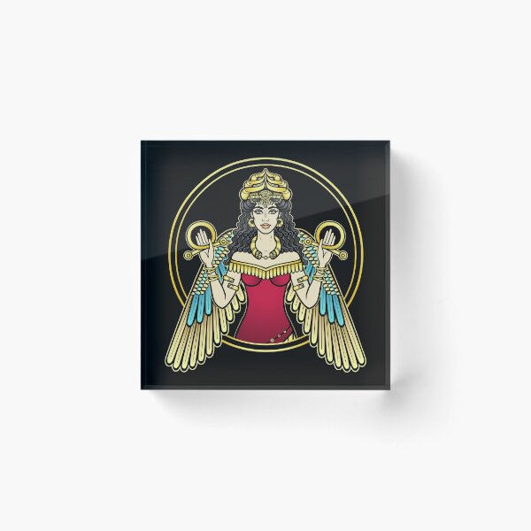 Item preview, Cartoon color drawing: beautiful woman in a horned crown, a character in Assyrian mythology. Winged goddess. Ishtar, Astarta, Inanna.  designed and sold by YanaZvereva.