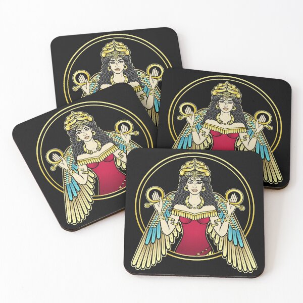 Item preview, Cartoon color drawing: beautiful woman in a horned crown, a character in Assyrian mythology. Winged goddess. Ishtar, Astarta, Inanna.  designed and sold by YanaZvereva.