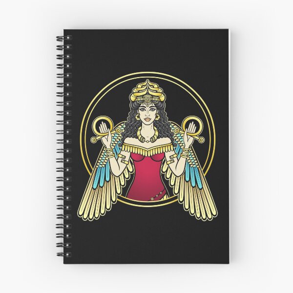 Item preview, Cartoon color drawing: beautiful woman in a horned crown, a character in Assyrian mythology. Winged goddess. Ishtar, Astarta, Inanna.  designed and sold by YanaZvereva.