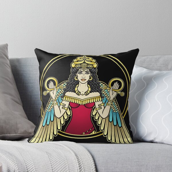 Item preview, Cartoon color drawing: beautiful woman in a horned crown, a character in Assyrian mythology. Winged goddess. Ishtar, Astarta, Inanna.  designed and sold by YanaZvereva.