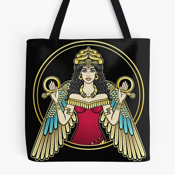 Item preview, Cartoon color drawing: beautiful woman in a horned crown, a character in Assyrian mythology. Winged goddess. Ishtar, Astarta, Inanna.  designed and sold by YanaZvereva.