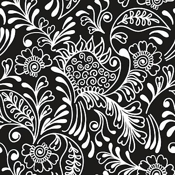 black and white paisley flower pattern